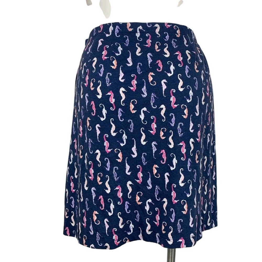 J. Jill Seahorse Print‎ Knit A-Line Skirt Navy Blue Cotton Modal Womens Sz Large